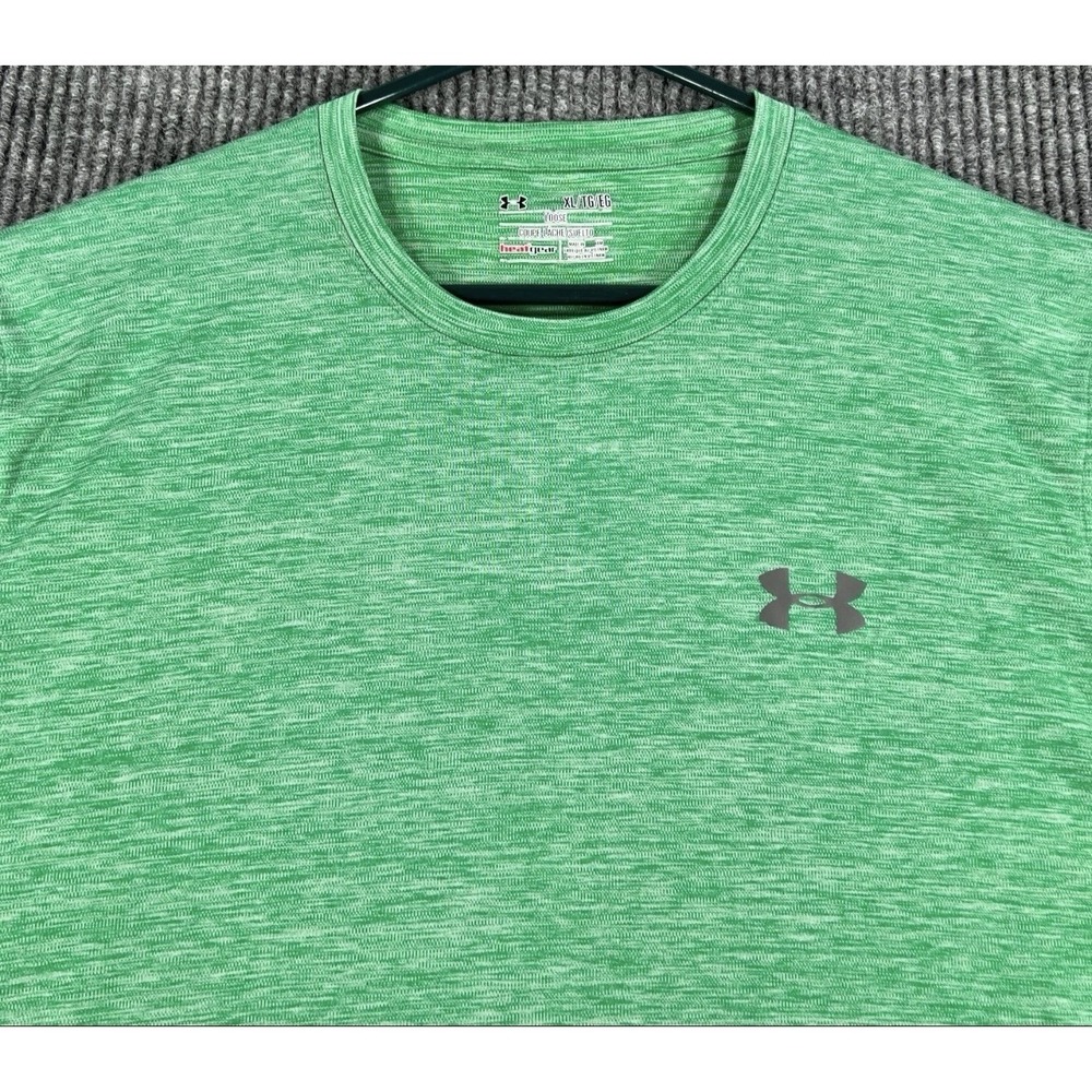 Under Armour HeatGear Shirt Mens L Green Short Sleeve Performance Active Gym